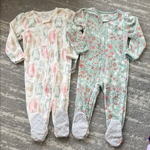 Carter's Cream and Green Owl Fleece Floral Footies